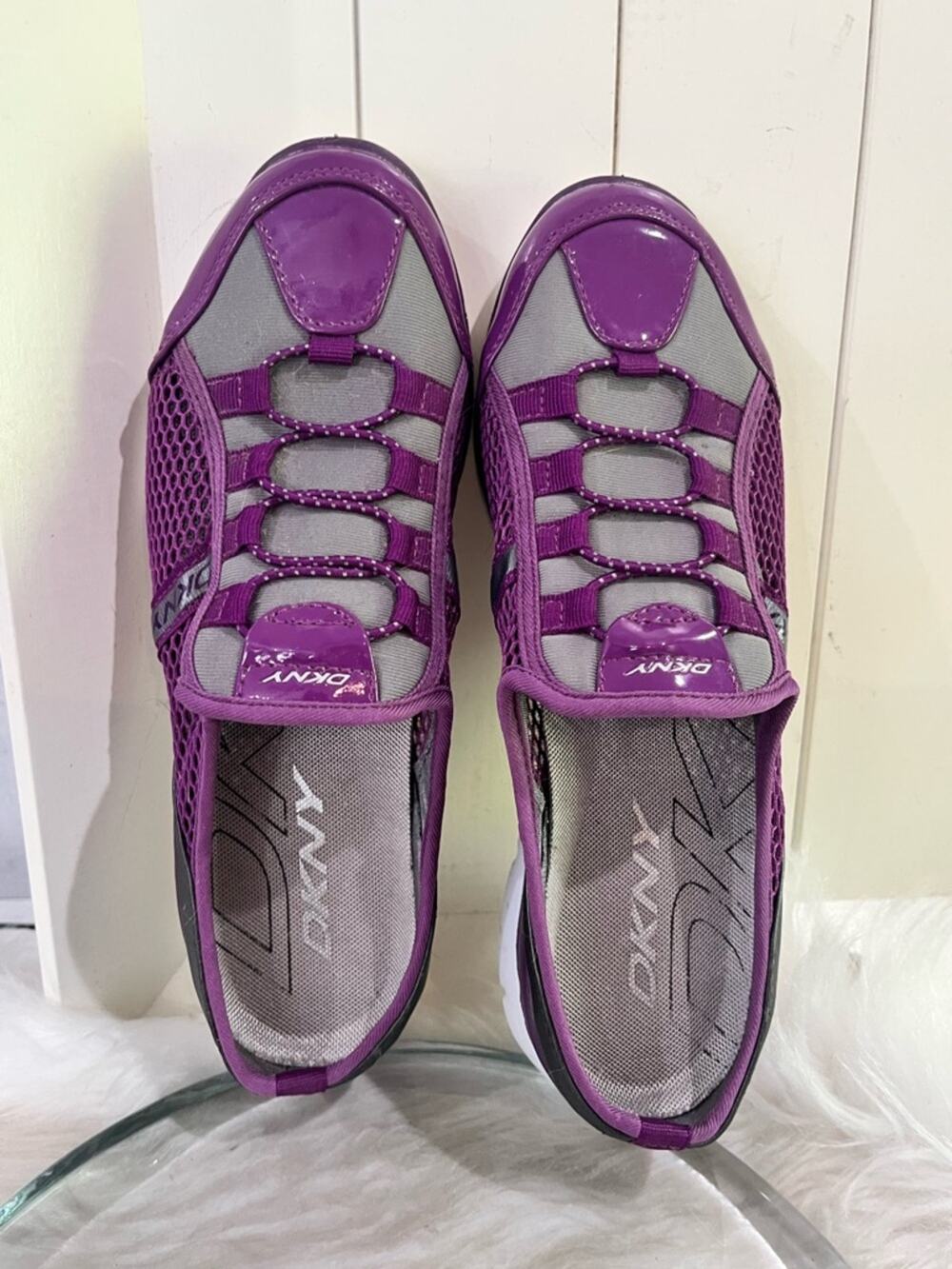 DKNY Slip-On Mesh About Town Sporty Purple Grey City Sneaker Mules 6